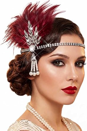 BARTOSI 1920s Flapper Headpiece Rhinestone Gatsby Headband Vinatge Roaring 20s Hair Accessories for Women