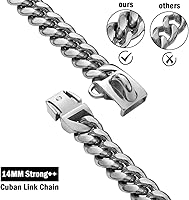Vista 2 de Collares de perro de acero inoxidable fuerte de plata de Yowity con nueva hebilla de seguridad, collar de cadena de eslabones cubanos de 14 mm
