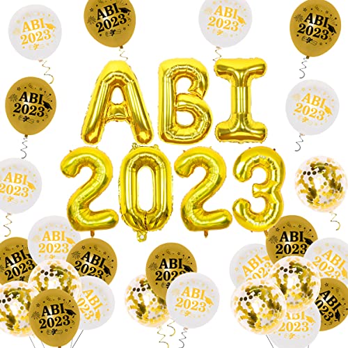 JOYMEMO ABI 2023 Deko Abschlussfeier Dekorations ABI 2023 Luftballons White Gold Abitur Abschluss Schulabschluss Feier Party Dekoration ABI Ballons 2023 Abschlussfeier Ballon für Gymnasiast Cover