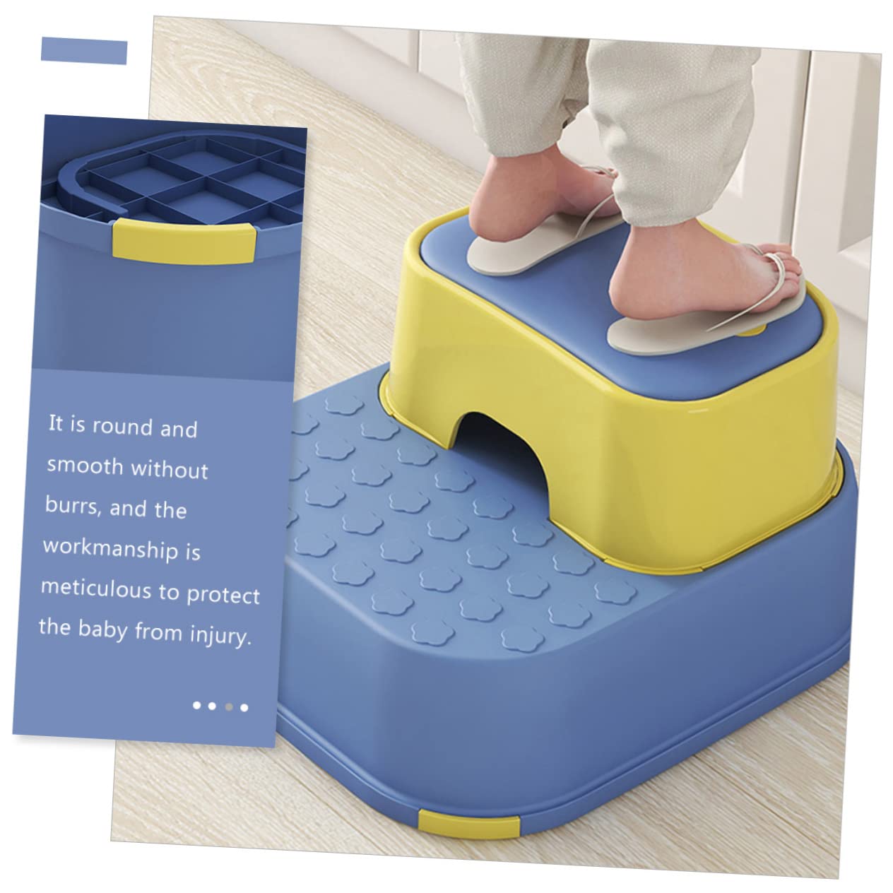 Taburete De Doble Capa Antideslizante para Niños, Escalón Seguro para Baño, Material PP Resistente, Diseño Azul y Amarillo, Adecuado para Bebés y Uso En Lavamanos, 1 Unidad