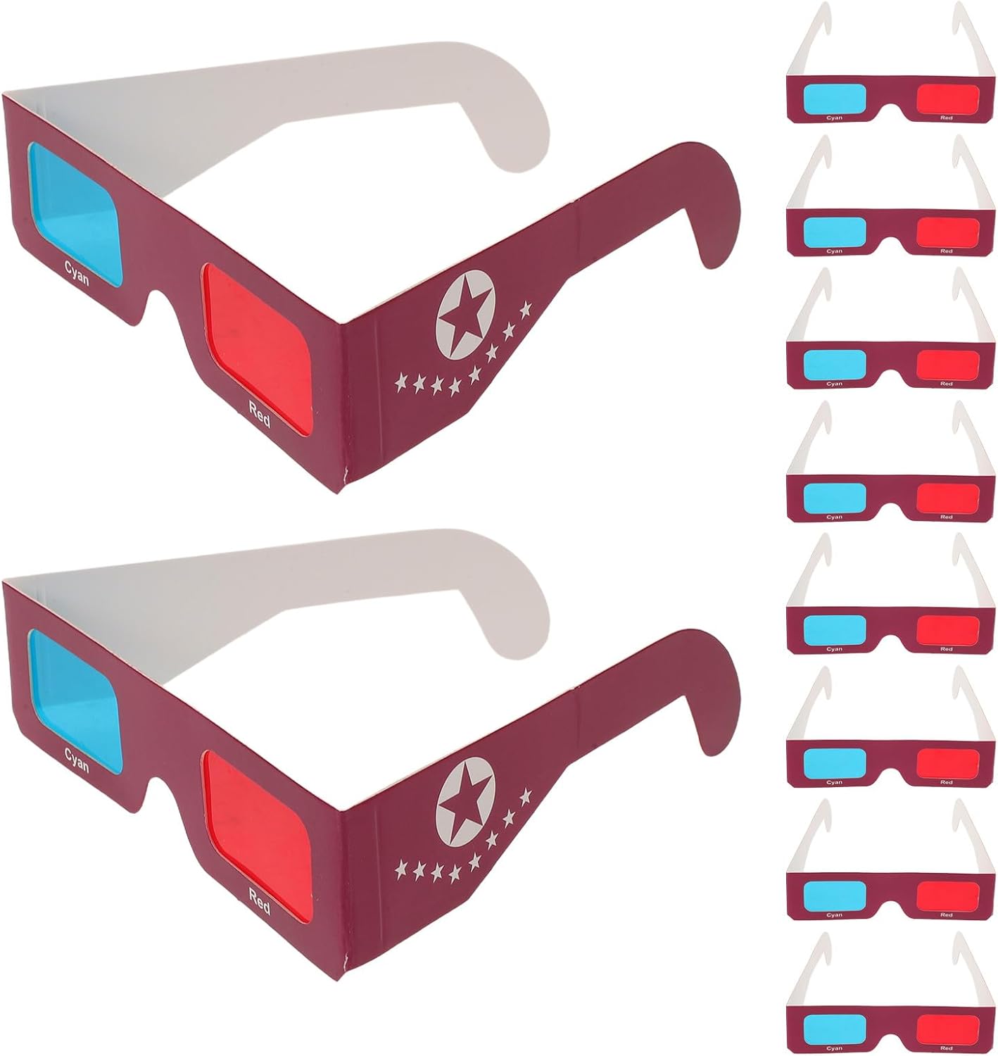 SEWACC 10PCS Red Cyan 3D Glasses - Disposable Cardboard Eyewear - Red Blue Lens Design for Movies TV 3D Photos Classroom Science Projects