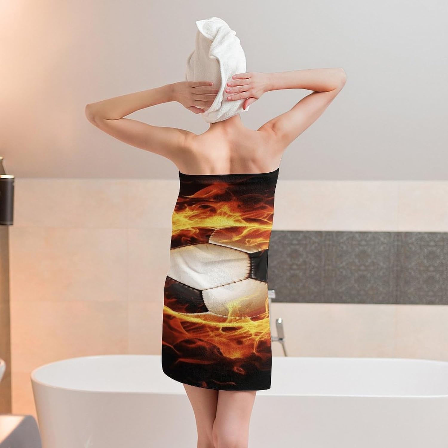 Burning Football Towel Vacation Accessories Essentials Soft Lighterweight，Bath Towel for Adults Women Men，Bath Towels Gift for All Occasions, Machine Washable.