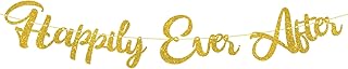 Dill-Dall Gold Glitter Happily Ever After Banner for Wedding Bachelorette Bridal Shower Engagement Party Hanging Decorations Sign