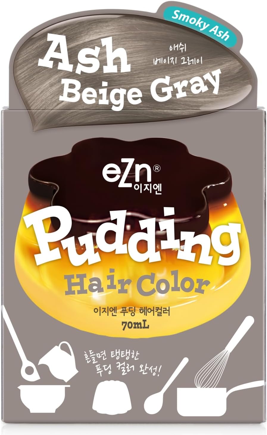 eZn Pudding Hair Dye, Ammonia-Free, Semi-Permanent DIY Korean Hair Dye Color with Keratin, Odorless Gentle for Sensitive Skin No Skin Irritation (Ash Beige Gray)