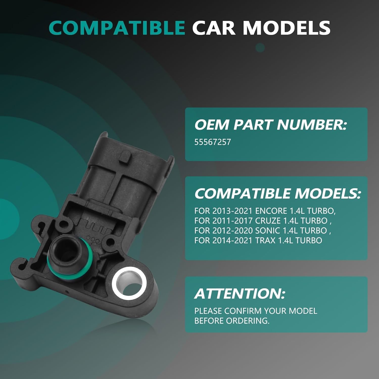 2PCS 55567257 Manifold Absolute Pressure MAP Sensor Fits 2013-2021 Encore, 2011-2017 Cruze, 2012-2020 Sonic, 2014-2021 Trax Replace 2134760, 12592525