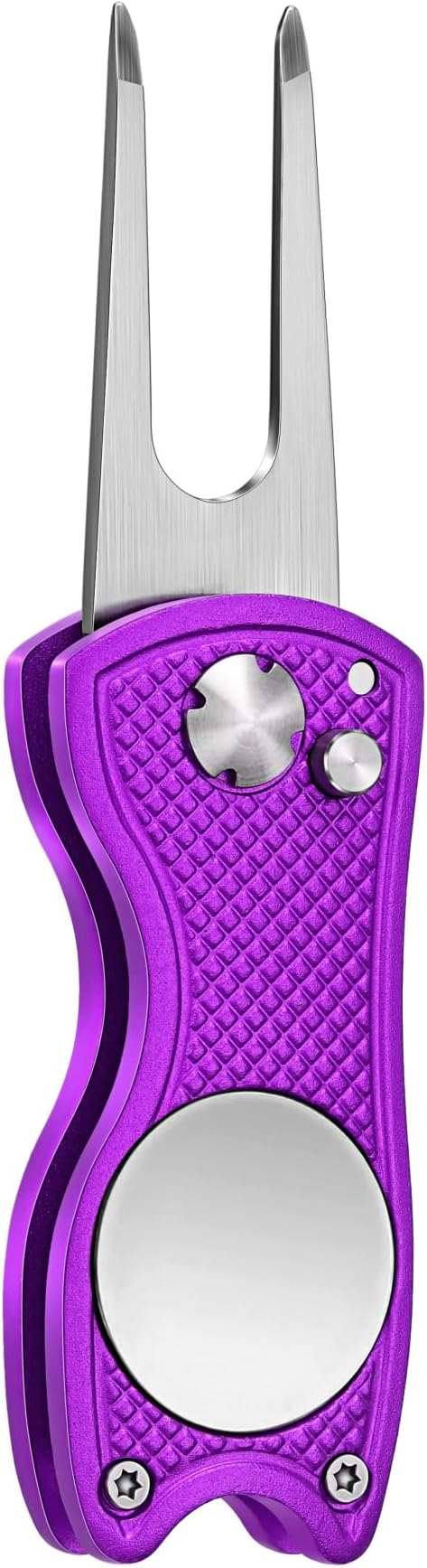 All Metal Foldable Golf Divot Tool with Pop-up Button & Magnetic Ball Marker (Multi-Colors/Shape)