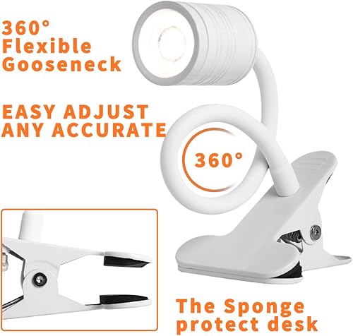 Miniatura 5 de EAGLOD Luz LED de 3 brillos con abrazadera, lámpara LED portátil de clip, clip USB en la lámpara de escritorio, luz de lectura nocturna de cuello de
