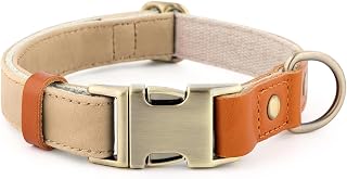 Plutus Genuine Leather & Hemp Dog Collar, Adjustable Heavy Duty Pet Collar with Quick Release Metal Buckle, Soft and Stylish for Puppy and Small, Medium, Large Dogs (Beige, S)