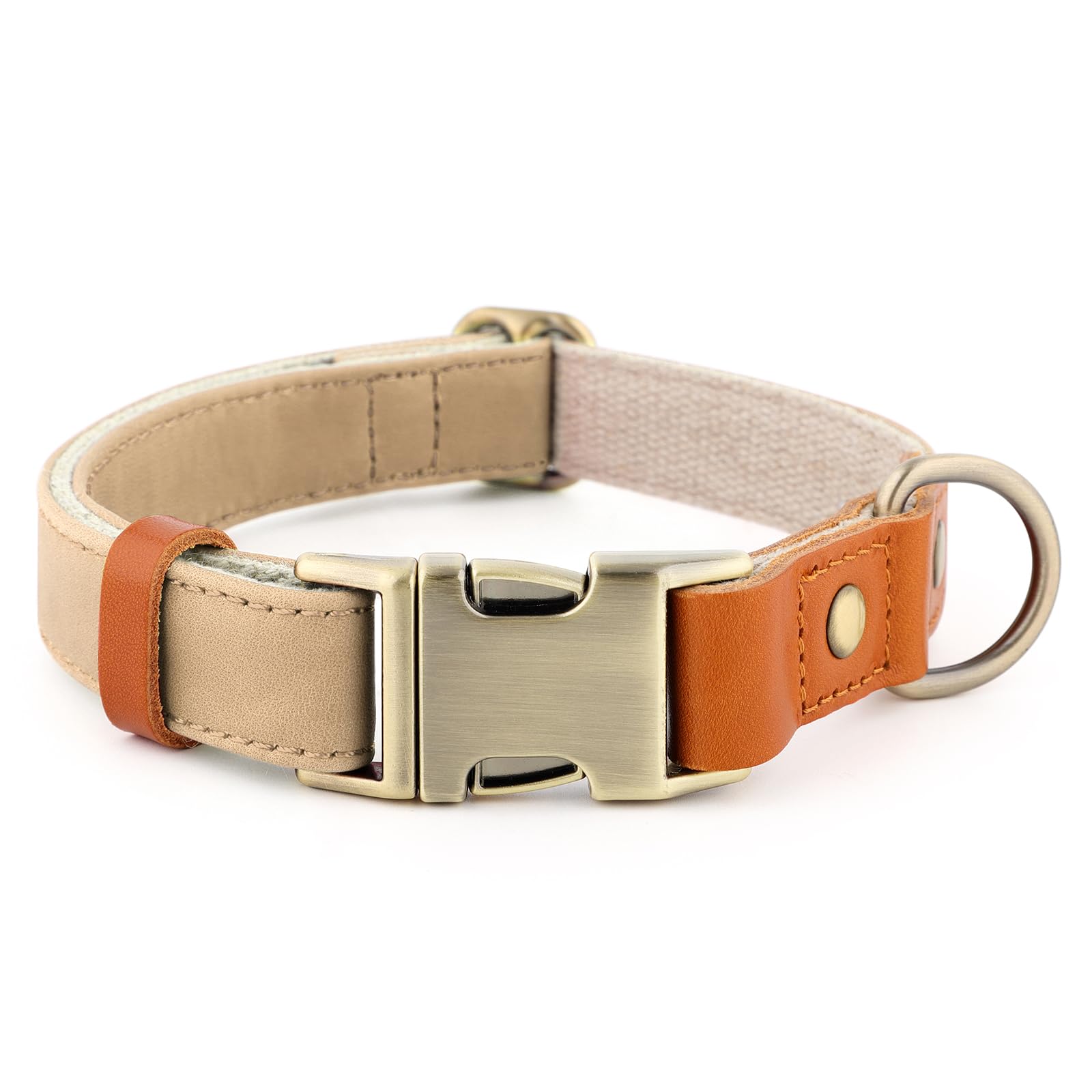 Plutus Pet Genuine Leather & Hemp Dog Collar – Adjustable Heavy Duty Pet Collar with Quick Release Metal Buckle, Soft & Stylish for Puppy and Small, Medium, Large Dogs (Beige, XS)