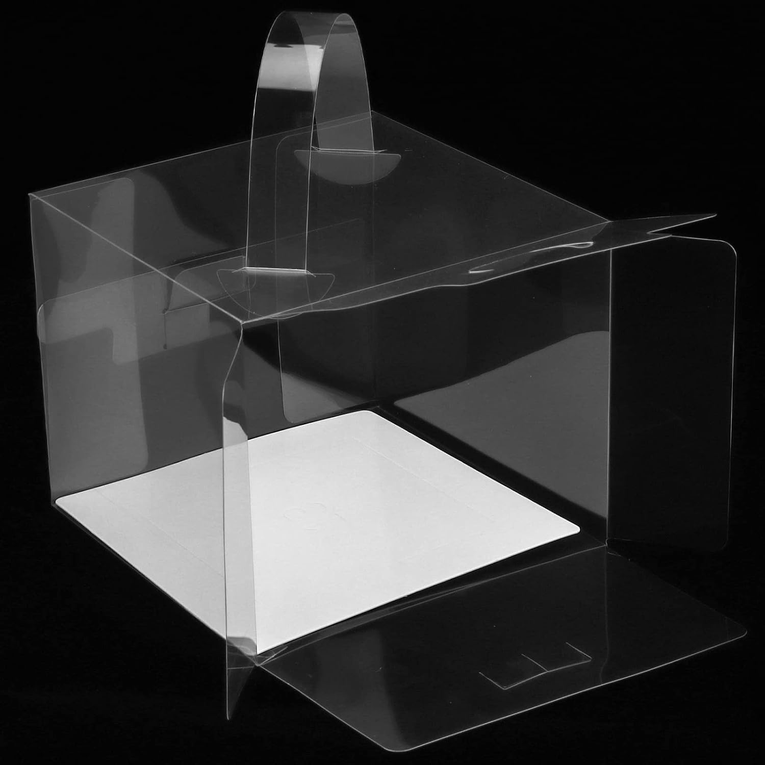 KEILEOHO 50 PCS 5 x 5 x 4 Inch Transparent Bakery Boxes, Clear Cake Box, Plastic Cake Carrier with Lid and Handle Transparent Gift Favor Box Cupcake Treat Boxes for Party, Wedding