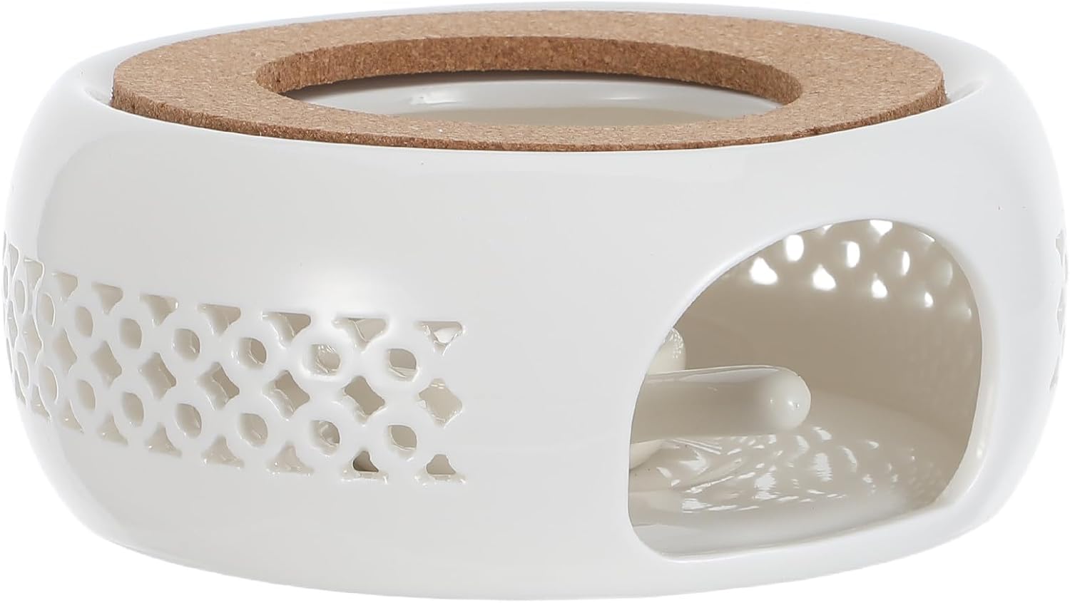 1 Set Tea Light Heater Ceramic Teapot Warmer Plate, Hollow Rustic Kettle Heating Stand for Coffee, Suitable for Indoor Party and Afternoon Tea