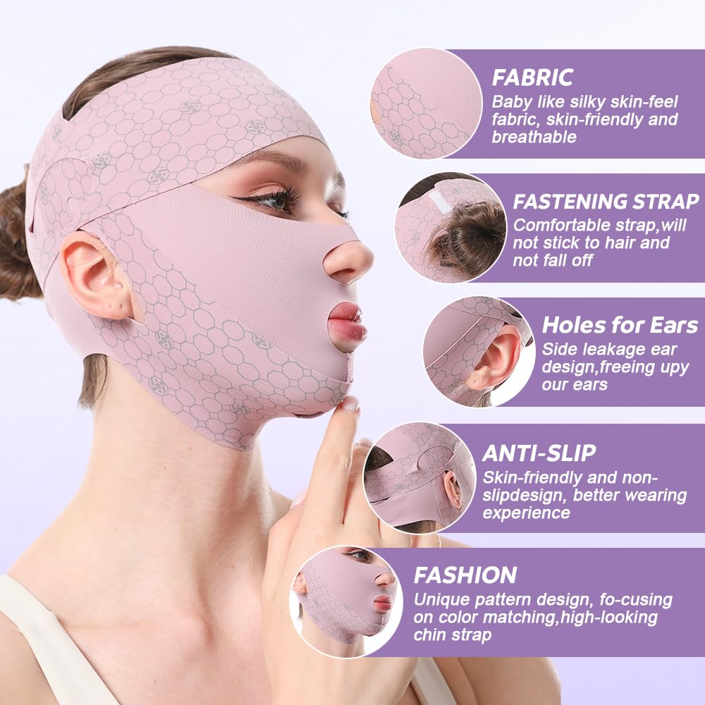 Face Strap Forehead Lift Band, 3 in 1 Face Double Lift Chin Belt for Sleep Mask, Comfortable Pressure Forehead Band Face Lifting Vshaped Belt