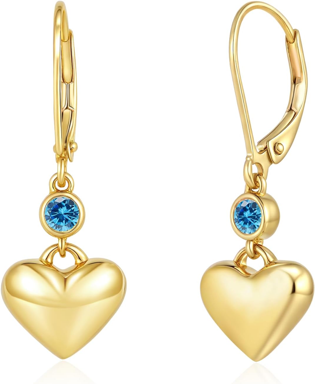 925 Sterling Silver Birthstone Heart Earrings for Women Teen | Lovely Birthday Gifts |14K Gold Plated Dangle Leverback Earring Hypoallergenic Jewelry for Sister Friends Bridesmaid