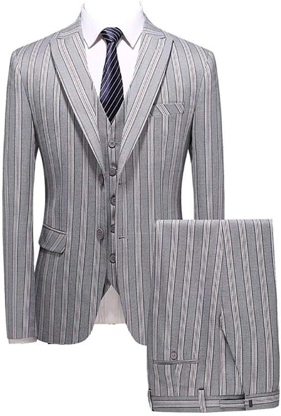 Mens Strip Slim Fit Suit Jacket Blazer Pant Pinstrip Party Wedding Prom Groom 3PCS Tuxedos