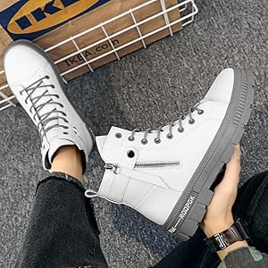 Amazon | [FANGLI] ダブルジップ ワークブーツ メンズ 白 バイク用