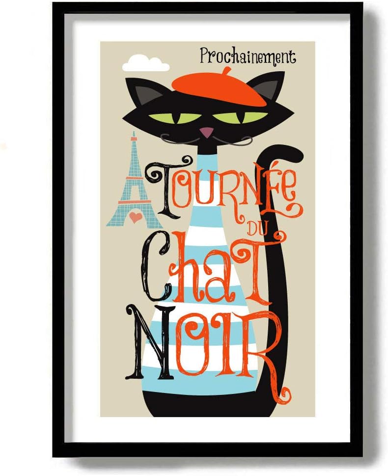 French Decor Mid Century Modern Wall Art Black Cat Art Decor Print Black Cat Gift Idea Cat Lover Gift Idea Eiffel Tower Le Chat Noir