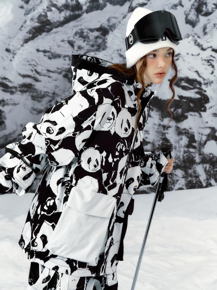 Panda Snowboard Jackets for Men Women Hooded Ski Jacket Cargo Waterproof Snowboarding Jackets
