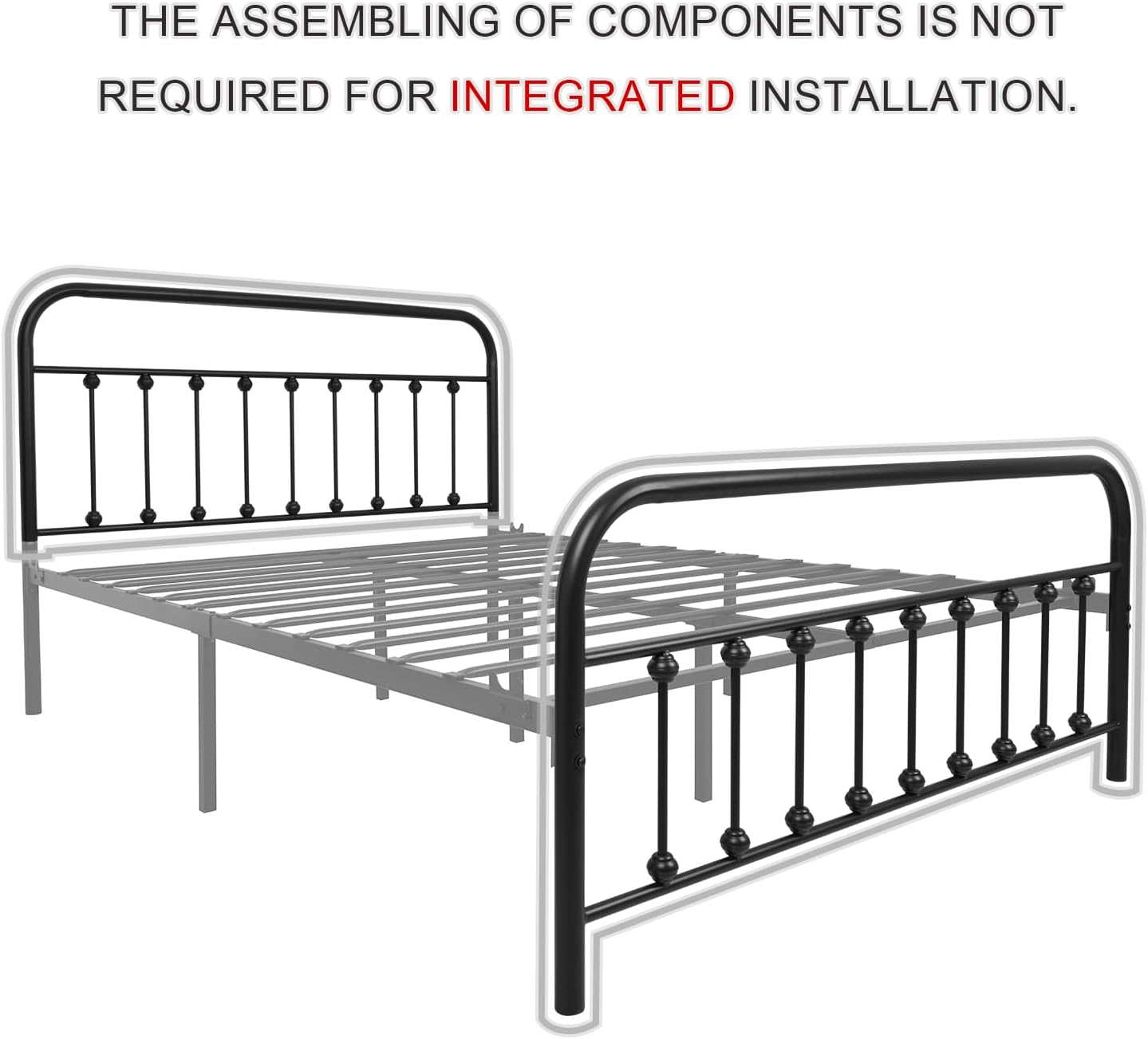 Diagram showing integrated installation of bed frame components