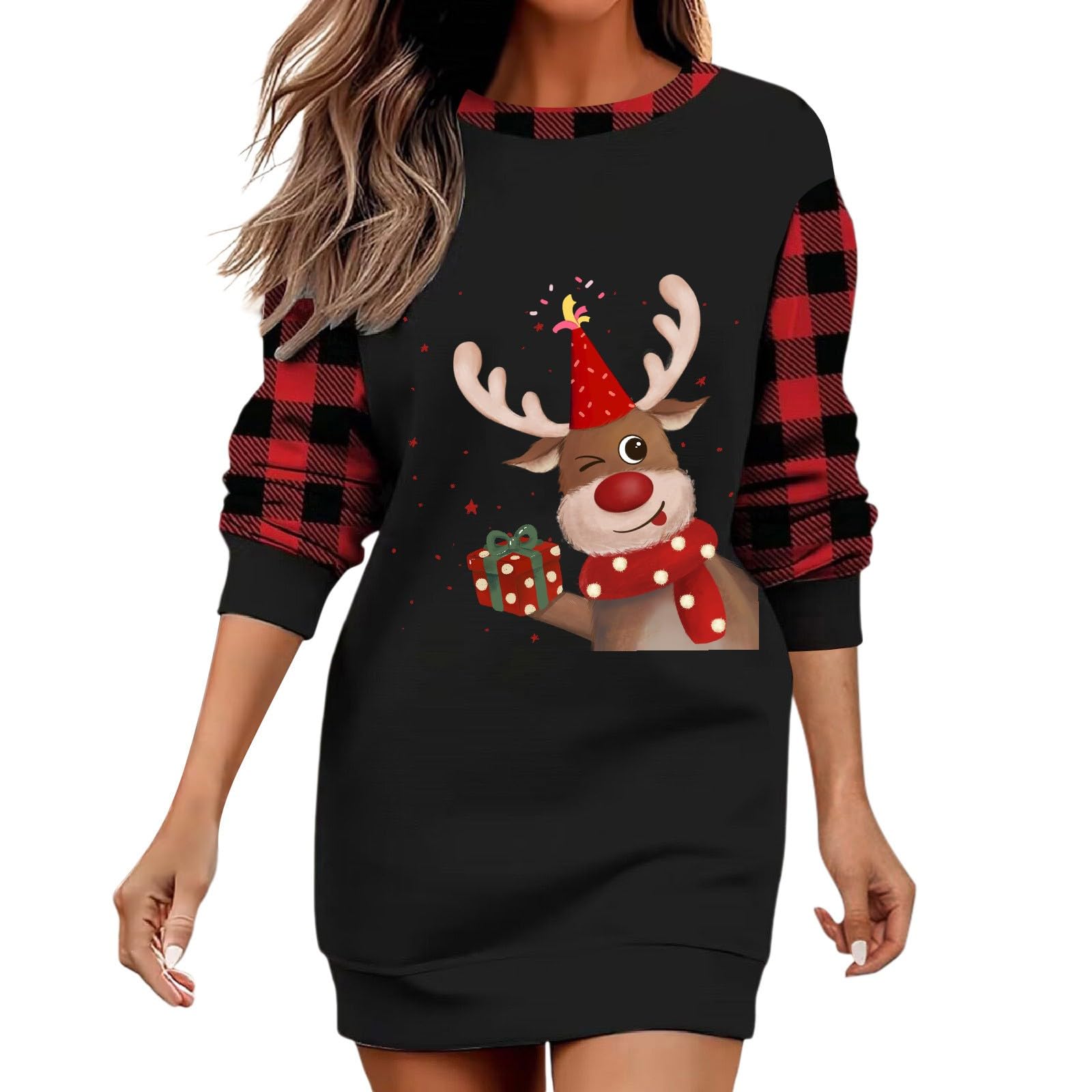 YOGALULU Faldas Tenis para Mujer, Vestido de Navidad, Manga Larga, Cuello Redondo, Estampado Vestido De Novia Libro