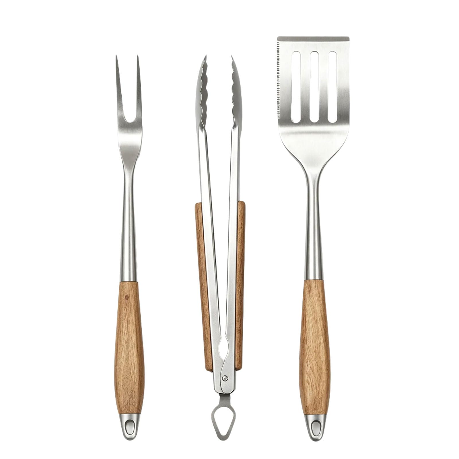 Barbecue Grillwerkzeug Set, Grillbesteck aus Edelstahl mit Holzgriffen, Kochutensilien mit langem für Grillen Freien, Grillutensilien, Grillgabel, Spatel, Zange, Terrasse