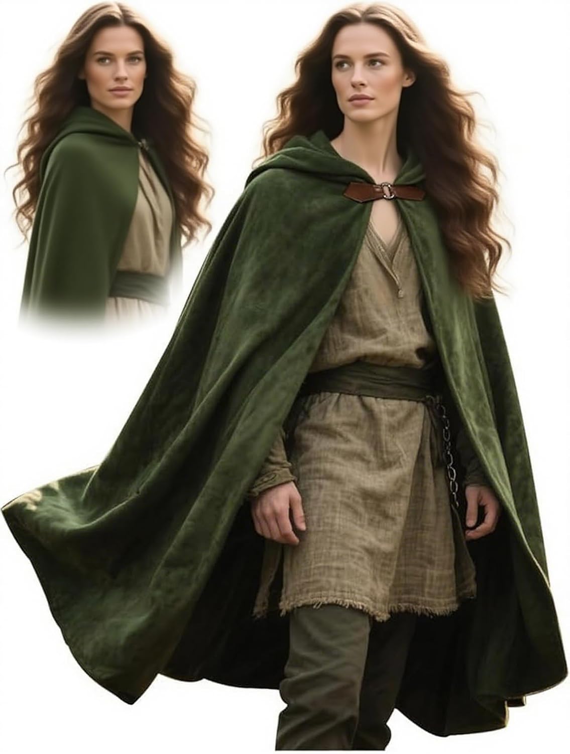 Medieval Velvet Hooded Cloak Renaissance Cape with Hood Vintage Capelet Halloween Costume - Image 3