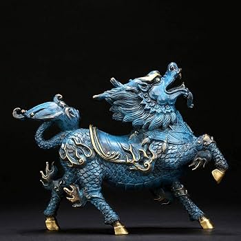 Amazon.co.jp: 麒麟/麒麟青純銅守護像、家庭やオフィスのための中国の