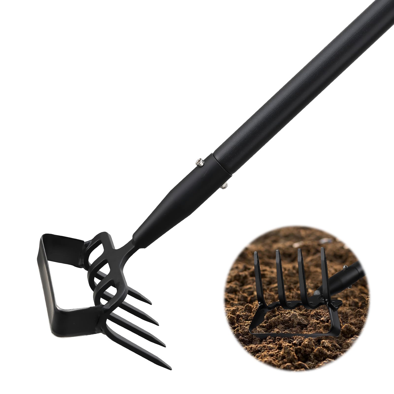 JAOTREL 2-in-1 Garden Hoe Tool, Adjustable Length from 37 to 60inch, Ergonomic Design for Weeding and Raking, Durable and ...