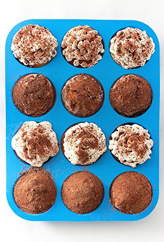 Silicone Muffin Pan Nonstick Bakeware - 12 Cups Blue Silicon Muffin Tray - BPA-Free Muffin Top Pan - Cupcake Baking Pan - Silicone Cake Cupcake Muffin Baking Tray Mold - Bonus Muffin Recipes E-Book