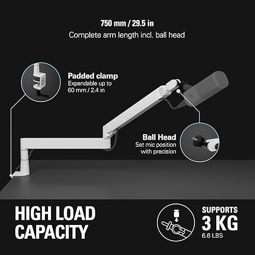 Miniatura 4 de Elgato Wave Mic Arm Pro White - Brazo de micrófono giratorio de bajo perfil de 360, funciona micrófonosShure SM7BHyperX QuadCastRodeBlue Yeti y más