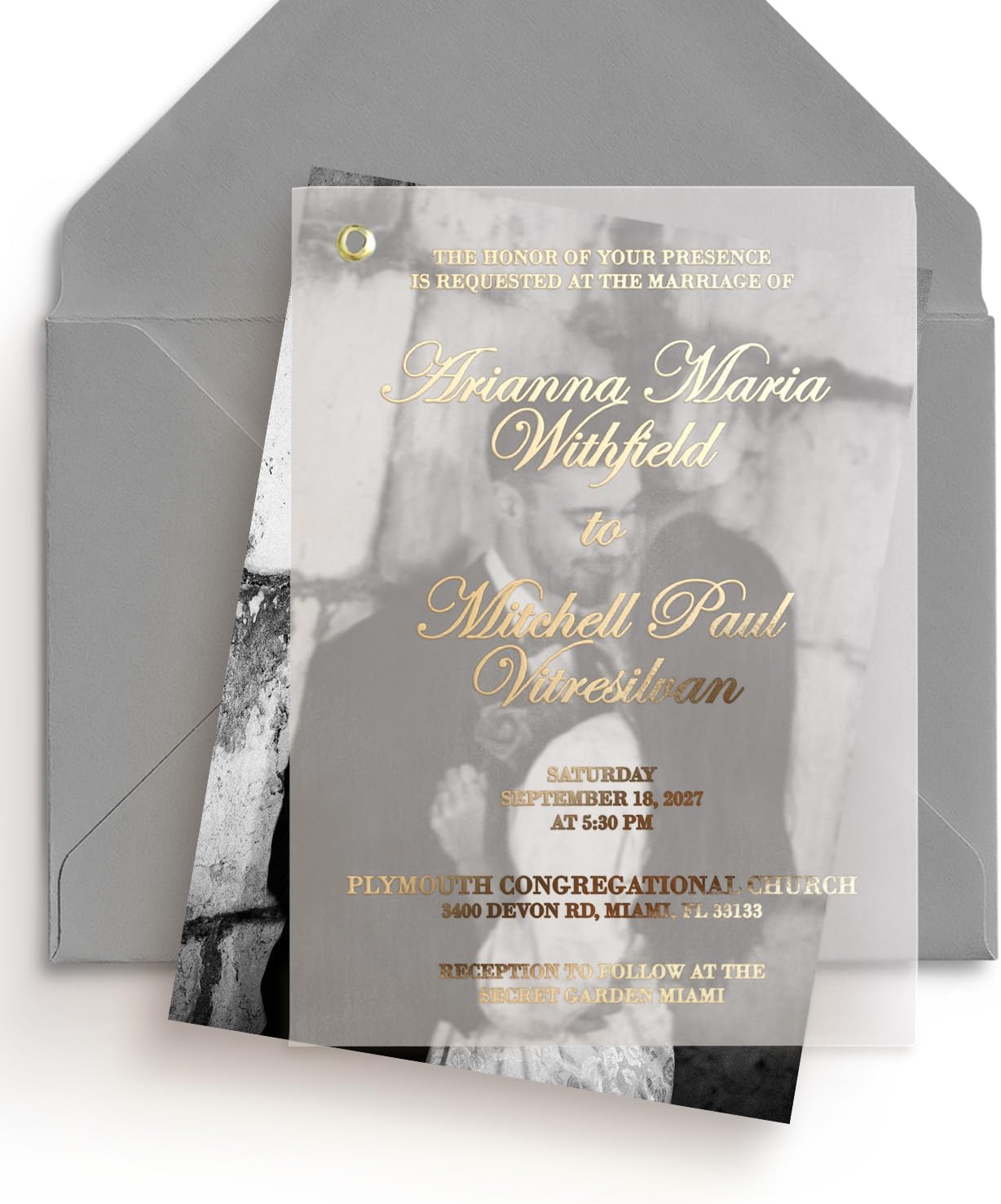 Wedding Invitations with Gold Foiled Vellum and Photo, Personalized Foiled Invitations in Gold, Silver, Rose Gold, Custom Photo Invites (A6 (4" x 6" or 10 x 15 cm), Gold Foil)