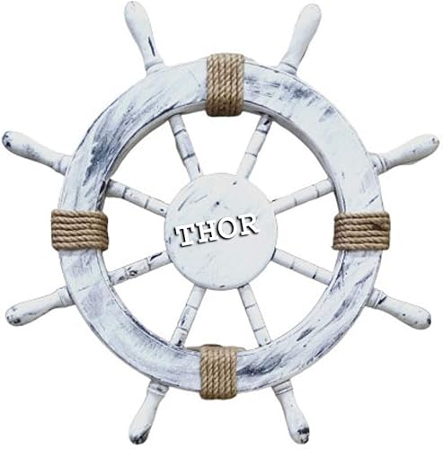 THOR INSTRUMENTS Náutico de madera para barco, barco, volante, decoración de pared pirata, 24 pulgadas, rústico, vintage, decoración del hogar,