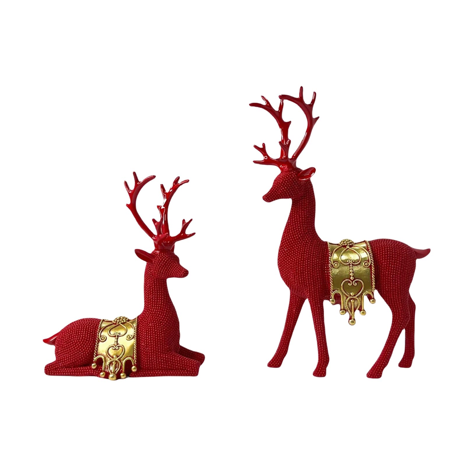 Juego de 2 figuras de renos en miniatura para festivales, figuras de ciervo de Navidad, adorno para mesa de temporada, estatua de reno