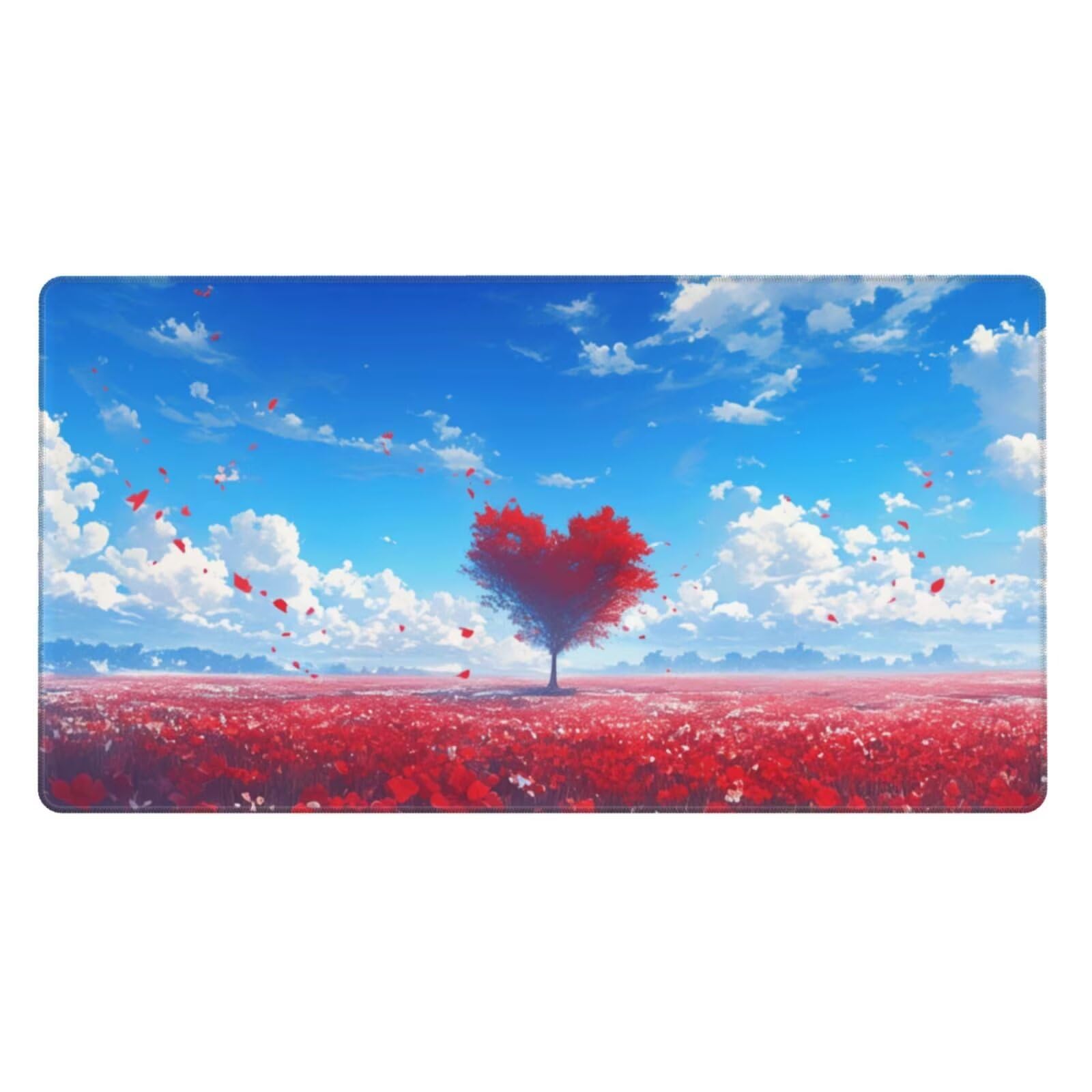 Gaming Mauspad XXL 900x600x3mm Mousepad Verlängertes Groß Mauspad Schreibtischauflage,Genähte Kanten rutschfeste Gummibasis,Verbessert Präzision Geschwindigkeit Office Roter herzförmiger Baum L-3618