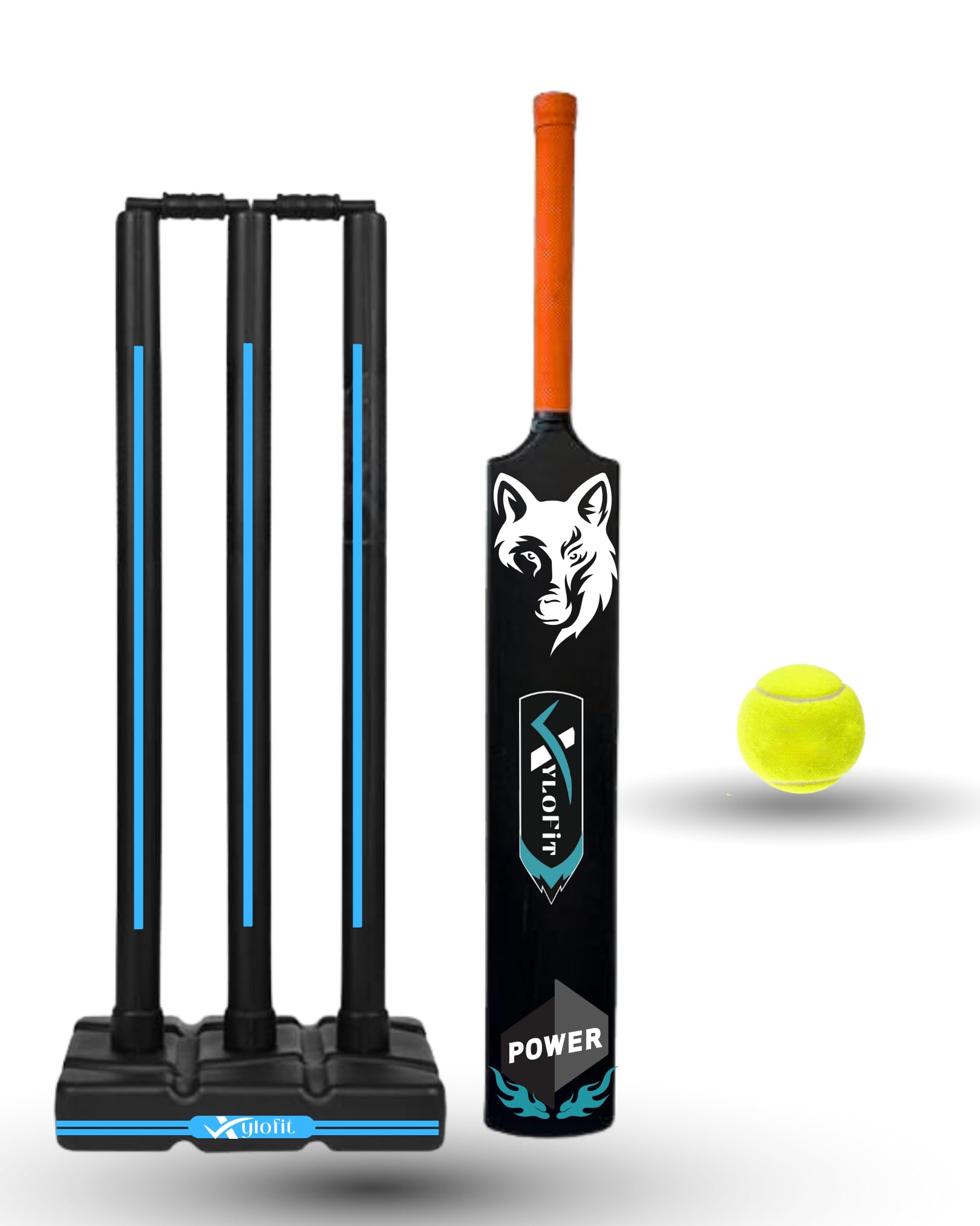 Elite Plastic Tennis Cricket Bat with Wickets & Tennis Ball | Premium Hard Plastic Bat | 3 Stumps + 2 Bails +1 Stand | 1 Tennis Ball | Outdoor Play Set for All Ages | Size 8 Bat | Black-image-31