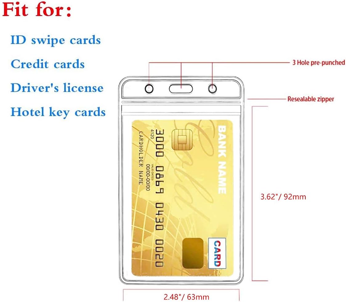 Vertical ID Badge Holders Sealable Waterproof Clear Plastic Holder, for RFID/Proximity/Badge Swipe Cards or Credit Card/Driver's License (Transparent-6pcs)
