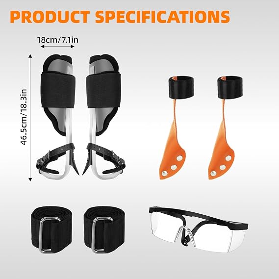 Tree Climbing Spikes, Tree Spikes for Tree Work, 350lbs Support, Height-Adjustable Tree Spurs with Straps & Spike Covers
