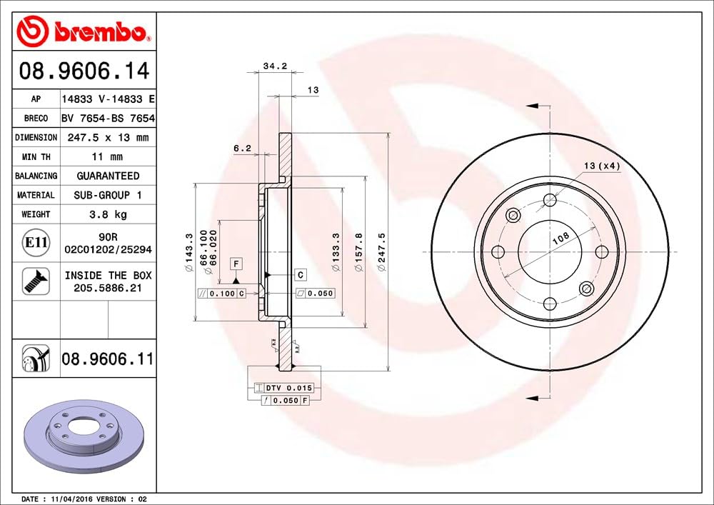 BREMBO 08.9606.11 Brake Disc
