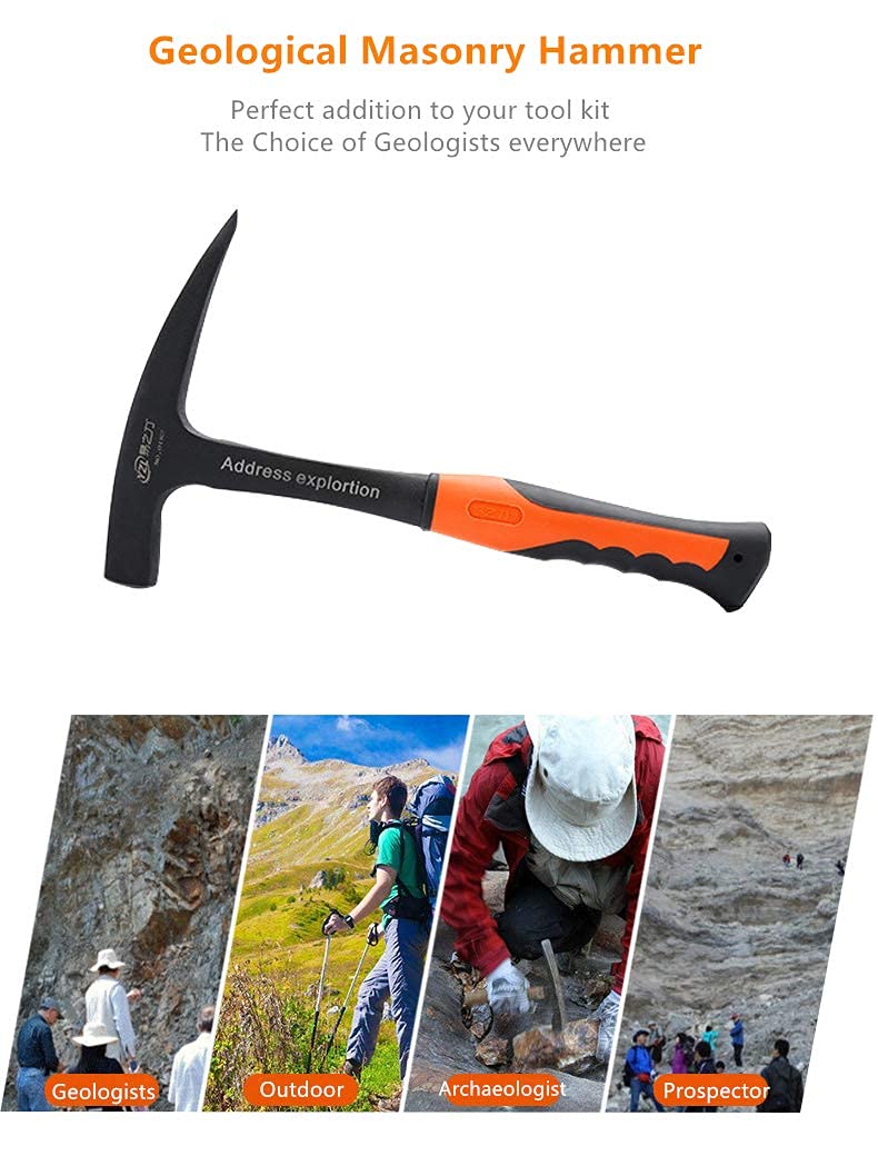 Martello Geologico Professionale, Martello da Esplorazione Piccone da Roccia A Testa Piatta In Acciaio Ad Alto Tenore di Carbonio, per L'Esplorazione Mineraria di Geologia All'Aperto