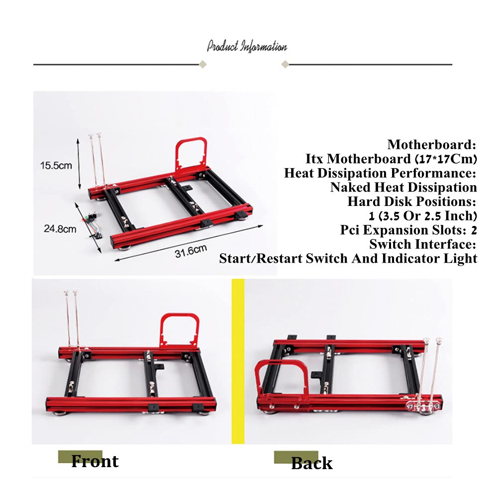 Fdit Caja de computadora con Marco de Aire Abierto para Placa Base ITX, Soporte de chasis de Bricolaje, Placa Base de computadora Horizontal, Banco de Pruebas, Soporte, Fuente de alimentación ATX