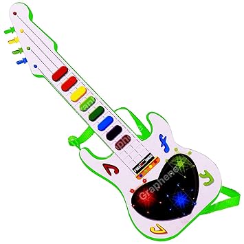 GRAPHENE Musical Mini Toy Guitar Early Educational Learning Development Instrument for Begginers Boys Girls Kids Handheld Battery Operated Electronic Plays Music & Sounds - image, photos