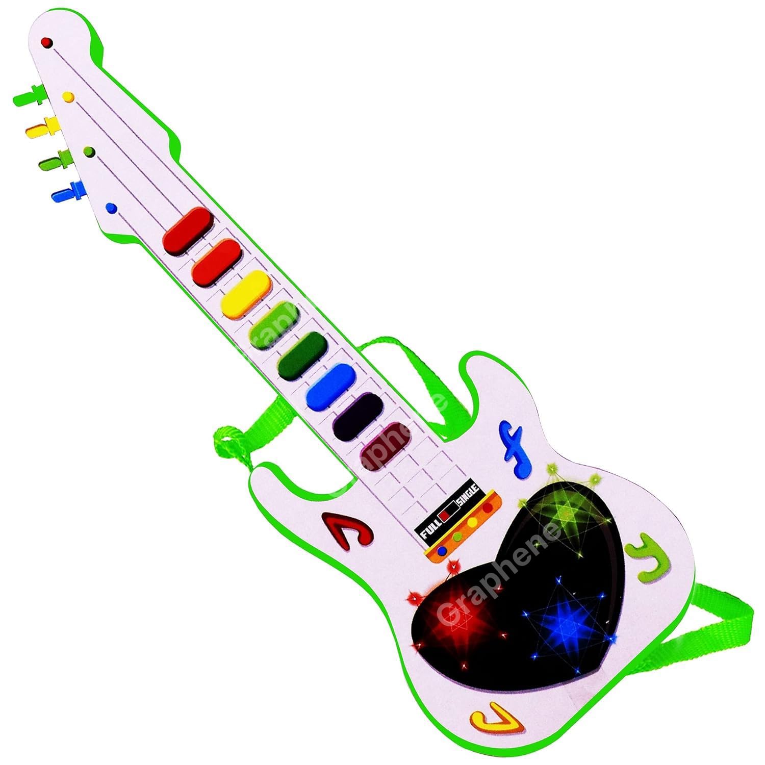 GRAPHENE Musical Mini Toy Guitar Early Educational Learning Development Instrument for Begginers Boys Girls Kids Handheld Battery Operated Electronic Plays Music & Sounds