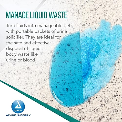 Image of Dynarex Fluid Solidifier Powder - Absorbent & Deodorizing Gelling Agent - Turns Up to 300cc Liquid Waste & Bodily Fluids Into Gel for Disposal - Zero Chlorine - Portable 10g Packets, Bulk 200-Count
