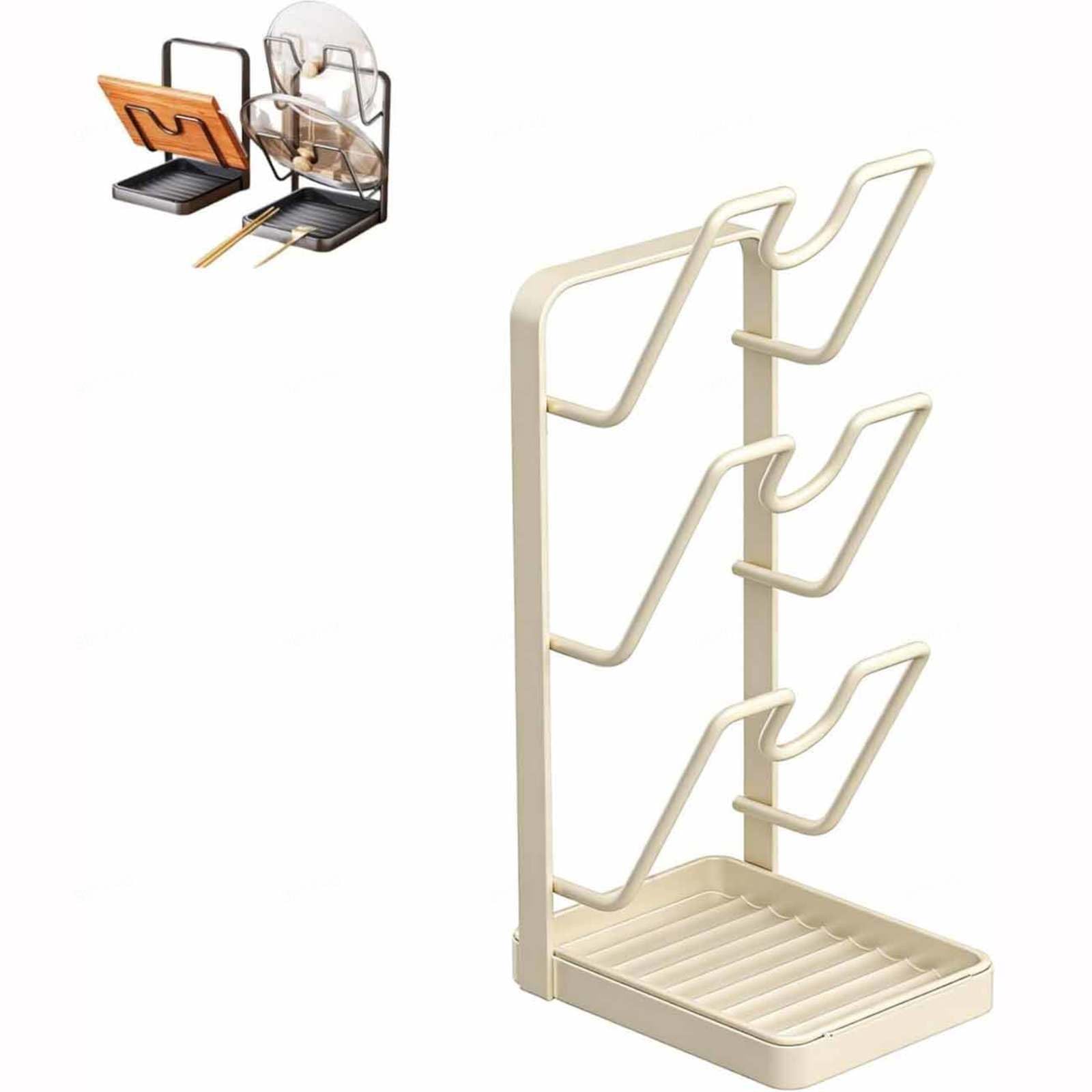 WXJHNYBS Pot Lid Organizer Rack, 2 Layer/3 Layer Kitchen Storage with Drip Tray Kitchen Organiser Storage for Countertop,B-Triplelayer