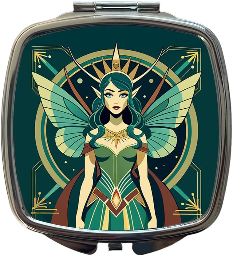 Fairy Nymph Art Deco Small Travel Purse Handbag Pocket Makeup Compact Mirror