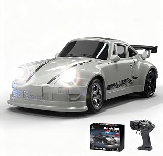 Desktop Mini Size 1:64 Scale 4WD RC Drift Car with Skill-Building Drift Control & LED Lights – Learn Drift Techniques, Fast Charge, Adjustable Throttle, 2.4GHz Remote – Gray