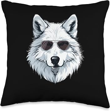 Arctic Wolf With Sunglasses Throw Pillow