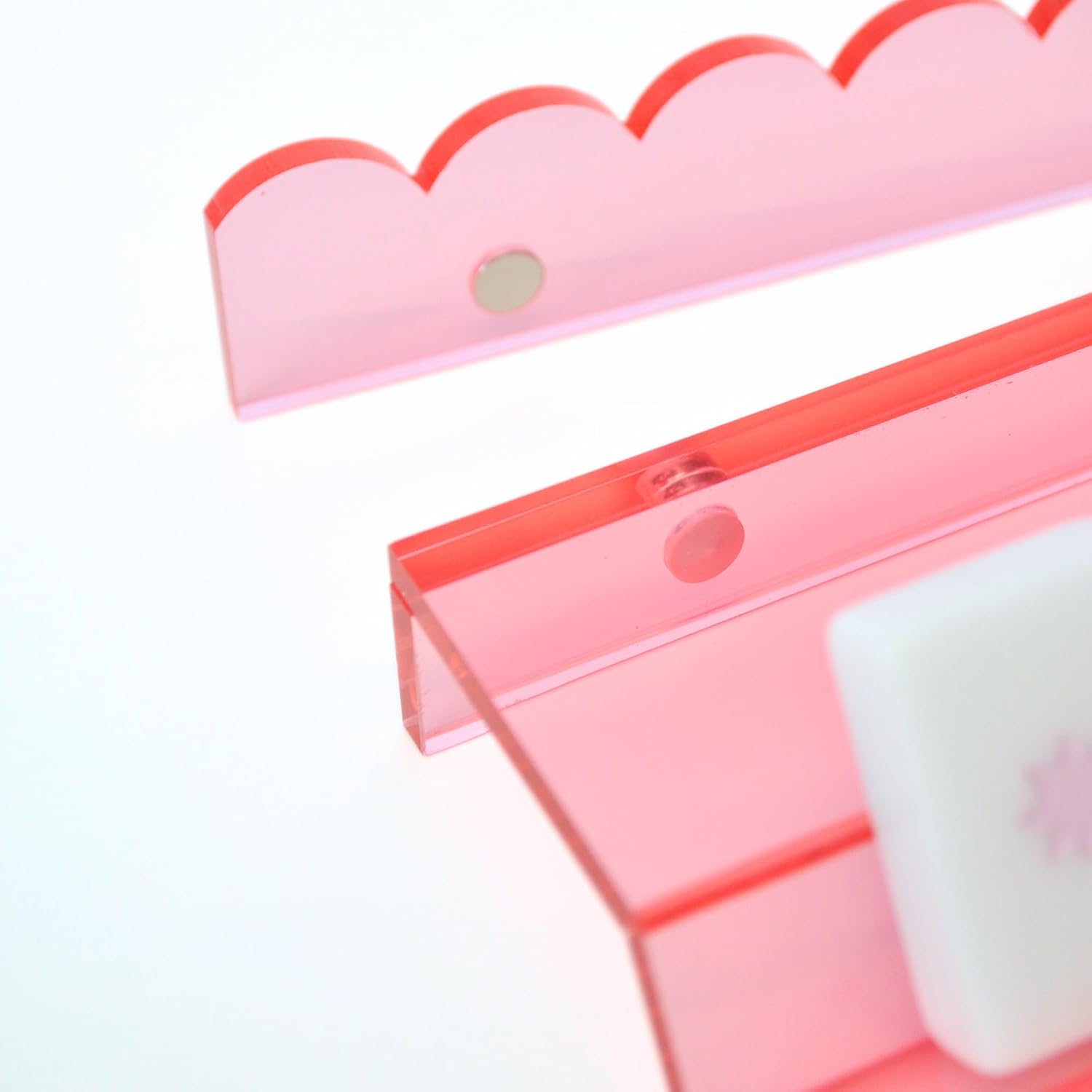 Rose Pink Translucent Acrylic Mahjong Racks and Pushers with Fully Detachable Magnetic Wall Pusher, 20 Inch Extended Length, Glossy Finish, Four Racks Included