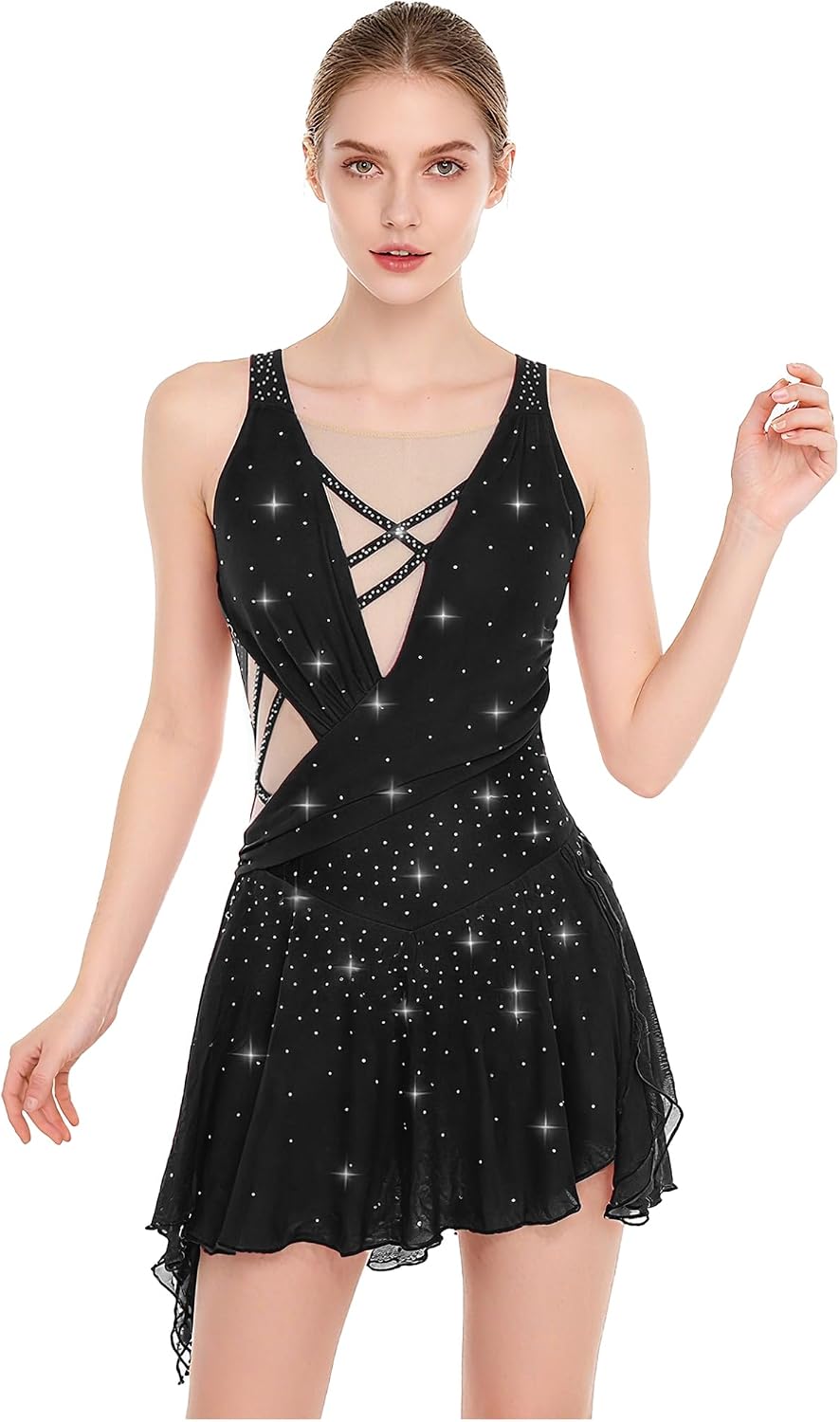 Women Figure Skating Dress Rhinestones Ice Skating Competition Costumes Dance Performance