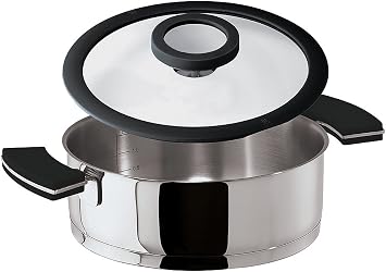 Sambonet 12 OClock Grey Saucepan Low 2 Handles with Lid, Stainless Steel, Grey, 28 cm