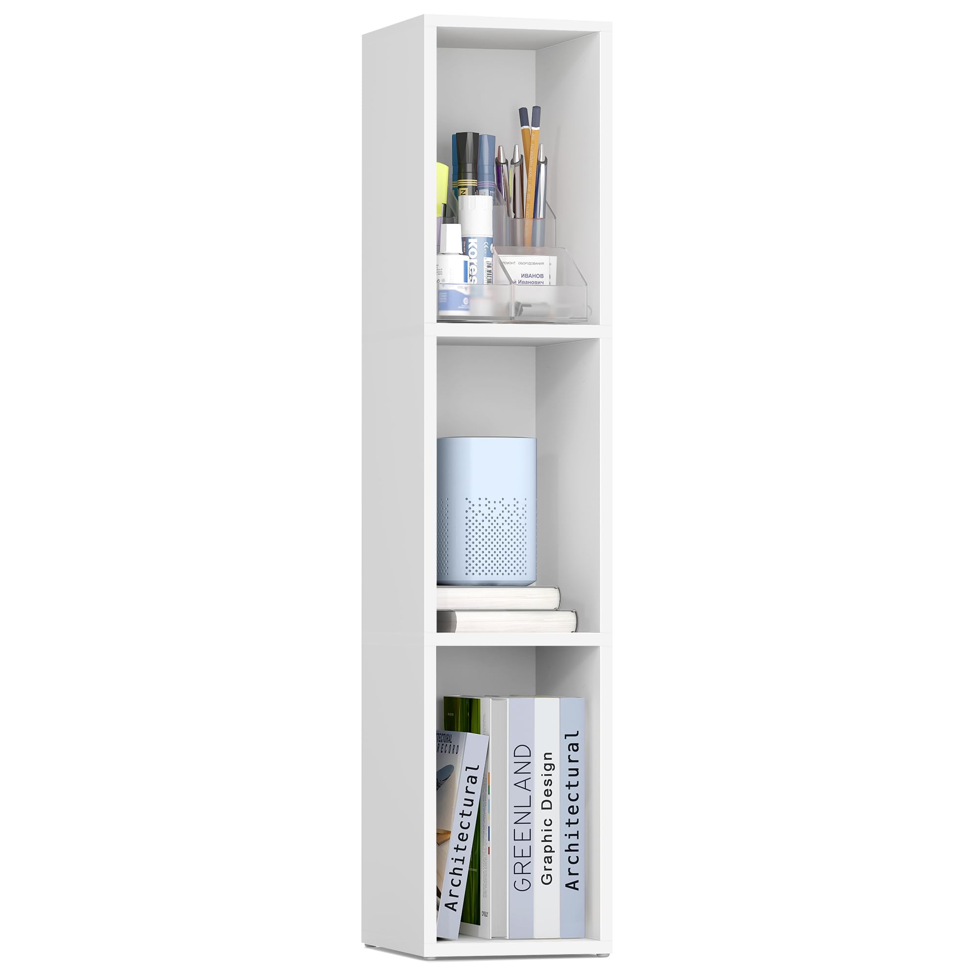 VASAGLE Custos Collection - Bookshelf, 3-Tier Bookcase, Book Shelf, Open Storage Shelf, 9.4 x 7.9 x 37.3 Inches, for Living Room, Home Office, Dining Room, Cloud White ULBC523W01